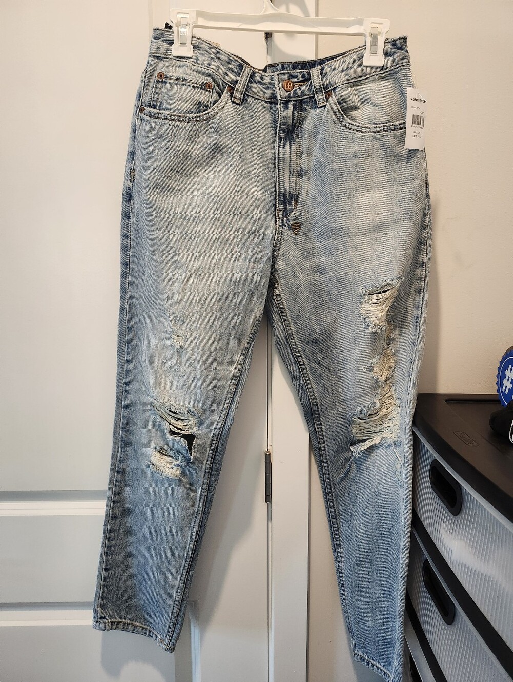 Ksubi Women's Distressed Light Blue Denim Jeans Slim Pin